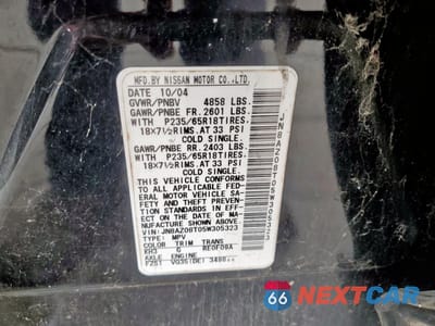 Zdjęcie 13 z 13 samochodu: 2005 NISSAN MURANO SL VIN:JN8AZ08T05W305323 - miniatura