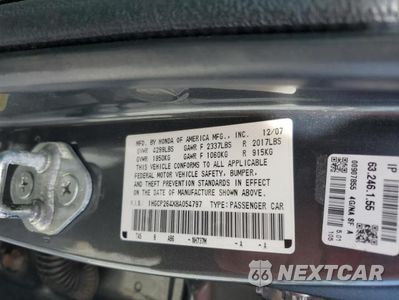 Zdjęcie 13 z 13 samochodu: 2008 HONDA ACCORD LXP VIN:1HGCP264X8A054797 - miniatura