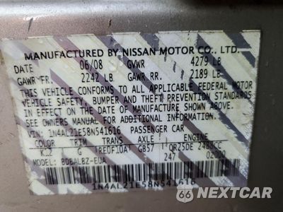 Zdjęcie 13 z 13 samochodu: 2008 NISSAN ALTIMA 2.5 VIN:1N4AL21E58N541616 - miniatura