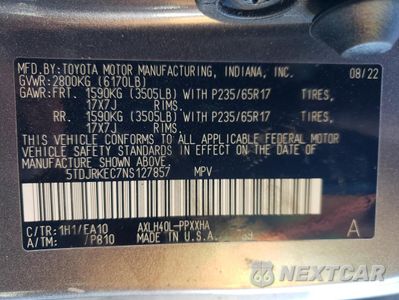 Zdjęcie 16 z 17 samochodu: 2022 TOYOTA SIENNA XLE VIN:5TDJRKEC7NS127857 - miniatura