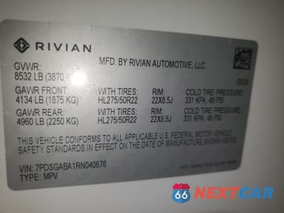 Zdjęcie 13 z 13 samochodu: 2024 RIVIAN R1S ADVENT VIN:7PDSGABA1RN040676 - miniatura