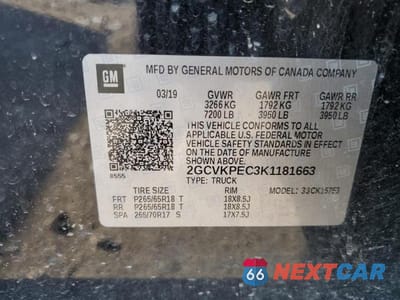 Zdjęcie 12 z 12 samochodu: 2019 CHEVROLET SILVERADO LD K1500 LT VIN:2GCVKPEC3K1181663 - miniatura