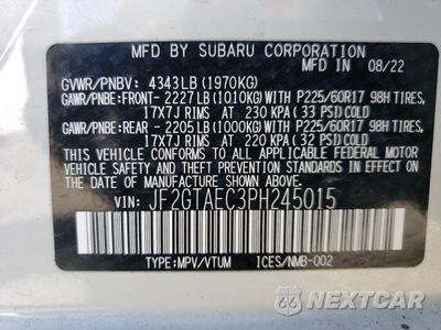 Zdjęcie 14 z 14 samochodu: 2023 SUBARU CROSSTREK PREMIUM VIN:JF2GTAEC3PH245015 - miniatura