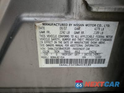 Zdjęcie 12 z 12 samochodu: 2008 NISSAN ALTIMA 2.5 VIN:1N4AL21E58N419189 - miniatura