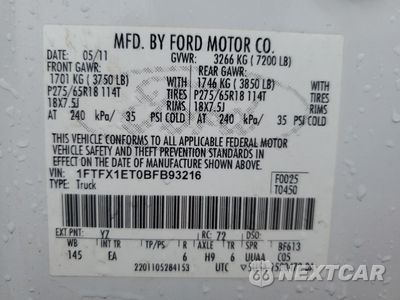 Zdjęcie 14 z 14 samochodu: 2011 FORD F150 SUPER CAB VIN:1FTFX1ET0BFB93216 - miniatura