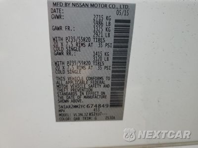 Zdjęcie 14 z 14 samochodu: 2015 NISSAN PATHFINDER S VIN:5N1AR2MM2FC674849 - miniatura