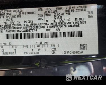 Zdjęcie 10 z 10 samochodu: 2016 FORD ESCAPE SE VIN:1FMCU9GX2GUB57746 - miniatura