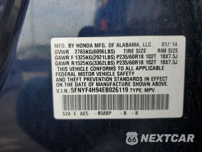 Zdjęcie 13 z 13 samochodu: 2014 HONDA PILOT TOURING VIN:5FNYF4H94EB026119 - miniatura