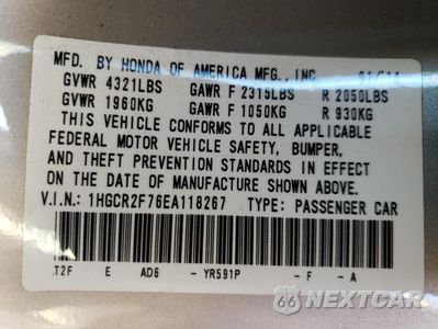 Zdjęcie 14 z 14 samochodu: 2014 HONDA ACCORD EX VIN:1HGCR2F76EA118267 - miniatura
