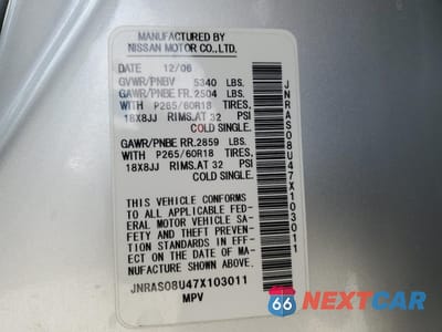 Zdjęcie 14 z 14 samochodu: 2007 INFINITI FX35 VIN:JNRAS08U47X103011 - miniatura