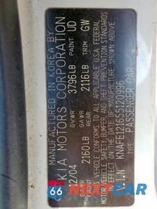 Zdjęcie 12 z 12 samochodu: 2005 KIA SPECTRA LX VIN:KNAFE121655120996 - miniatura