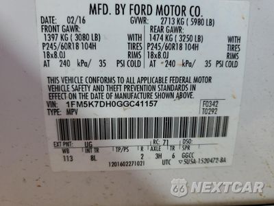 Zdjęcie 15 z 15 samochodu: 2016 FORD EXPLORER XLT VIN:1FM5K7DH0GGC41157 - miniatura