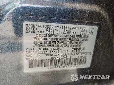 Zdjęcie 15 z 15 samochodu: 2015 NISSAN SENTRA S VIN:3N1AB7AP3FY254502 - miniatura