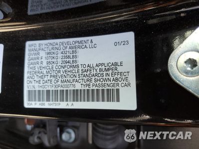 Zdjęcie 12 z 12 samochodu: 2023 HONDA ACCORD EX VIN:1HGCY1F30PA000776 - miniatura