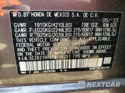 Zdjęcie 15 z 16 samochodu: 2023 HONDA HR-V EXL VIN:3CZRZ1H78PM746251 - miniatura