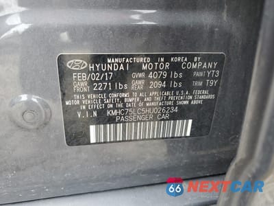 Zdjęcie 12 z 13 samochodu: 2017 HYUNDAI IONIQ SEL VIN:KMHC75LC5HU026234 - miniatura