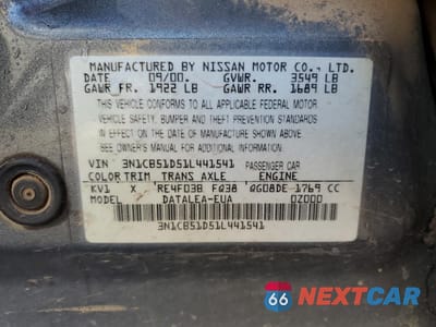 Zdjęcie 12 z 12 samochodu: 2001 NISSAN SENTRA XE VIN:3N1CB51D51L441541 - miniatura