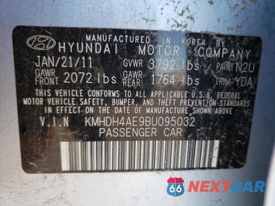 Zdjęcie 12 z 12 samochodu: 2011 HYUNDAI ELANTRA GLS VIN:KMHDH4AE9BU095032 - miniatura