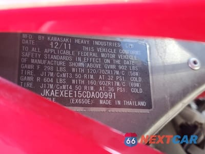 Zdjęcie 9 z 9 samochodu: 2012 KAWASAKI EX650 EC VIN:JKAEXEE15CDA00991 - miniatura