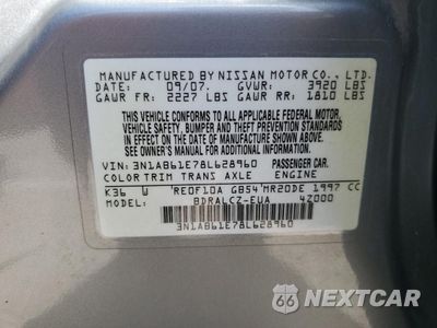 Zdjęcie 14 z 14 samochodu: 2008 NISSAN SENTRA 2.0 VIN:3N1AB61E78L628960 - miniatura