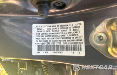 Zdjęcie 10 z 11 samochodu: 2019 HONDA CIVIC LX VIN:19XFC2F63KE012758 - miniatura