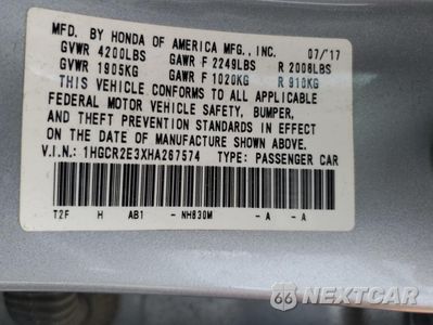 Zdjęcie 14 z 15 samochodu: 2017 HONDA ACCORD LX VIN:1HGCR2E3XHA267574 - miniatura