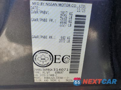 Zdjęcie 12 z 12 samochodu: 2016 NISSAN ALTIMA 2.5 VIN:1N4AL3AP8GN314071 - miniatura