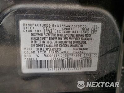 Zdjęcie 14 z 14 samochodu: 2014 NISSAN SENTRA S VIN:3N1AB7AP8EY205827 - miniatura