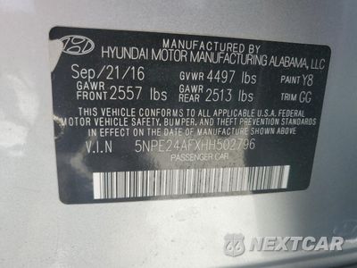 Zdjęcie 14 z 14 samochodu: 2017 HYUNDAI SONATA SE VIN:5NPE24AFXHH502796 - miniatura
