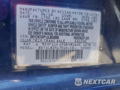 Zdjęcie 12 z 12 samochodu: 2018 NISSAN VERSA S VIN:3N1CN7AP1JL884895 - miniatura