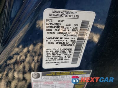 Zdjęcie 12 z 12 samochodu: 2007 INFINITI FX35 VIN:JNRAS08W67X200275 - miniatura