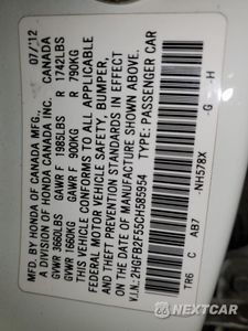 Zdjęcie 12 z 12 samochodu: 2012 HONDA CIVIC LX VIN:2HGFB2F55CH585954 - miniatura