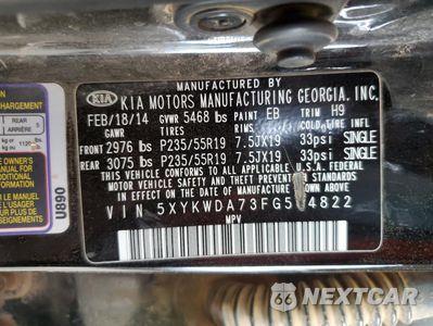 Zdjęcie 13 z 13 samochodu: 2015 KIA SORENTO SX VIN:5XYKWDA73FG564822 - miniatura