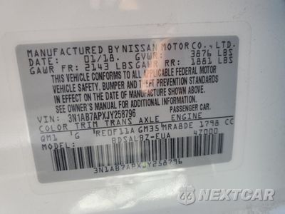 Zdjęcie 12 z 12 samochodu: 2018 NISSAN SENTRA S VIN:3N1AB7APXJY258796 - miniatura