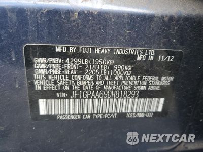 Zdjęcie 14 z 14 samochodu: 2013 SUBARU IMPREZA VIN:JF1GPAA69DH818293 - miniatura