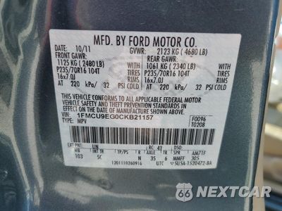 Zdjęcie 12 z 12 samochodu: 2012 FORD ESCAPE LIMITED VIN:1FMCU9EG0CKB21157 - miniatura
