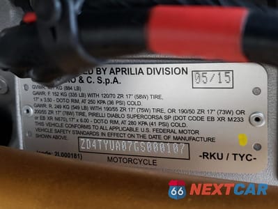 Zdjęcie 10 z 10 samochodu: 2016 APRILIA TUONO V4 1100 ABS VIN:ZD4TYUA07GS000107 - miniatura