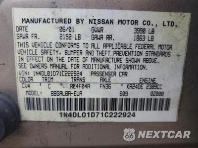 Zdjęcie 12 z 12 samochodu: 2001 NISSAN ALTIMA XE VIN:1N4DL01D71C222924 - miniatura