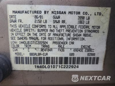 Zdjęcie 12 z 12 samochodu: 2001 NISSAN ALTIMA XE VIN:1N4DL01D71C222924 - miniatura