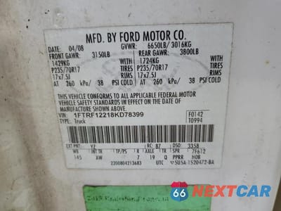 Zdjęcie 12 z 12 samochodu: 2008 FORD F150 VIN:1FTRF12218KD78399 - miniatura