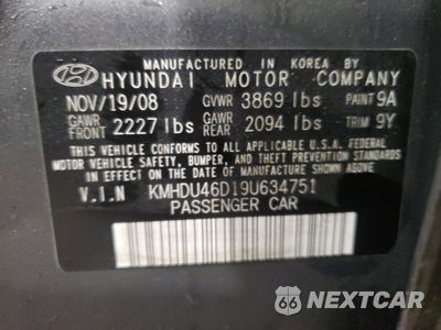 Zdjęcie 14 z 14 samochodu: 2009 HYUNDAI ELANTRA GLS VIN:KMHDU46D19U634751 - miniatura