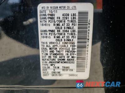 Zdjęcie 13 z 13 samochodu: 2012 NISSAN ROGUE S VIN:JN8AS5MT4CW603202 - miniatura