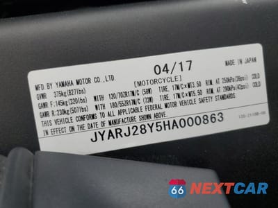 Zdjęcie 9 z 9 samochodu: 2017 YAMAHA YZFR6 C VIN:JYARJ28Y5HA000863 - miniatura