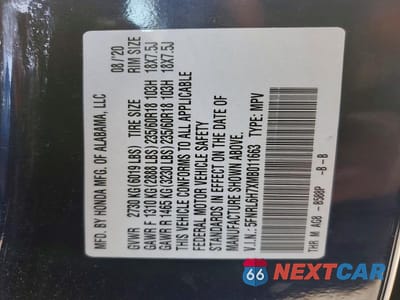 Zdjęcie 13 z 13 samochodu: 2021 HONDA ODYSSEY EXL VIN:5FNRL6H7XMB011663 - miniatura