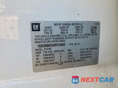 Zdjęcie 13 z 13 samochodu: 2017 CHEVROLET TAHOE K1500 LT VIN:1GNSKBKC5HR194898 - miniatura