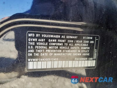 Zdjęcie 13 z 13 samochodu: 2016 VOLKSWAGEN CC BASE VIN:WVWBP7AN3GE512453 - miniatura