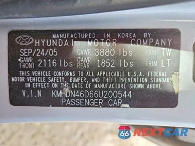Zdjęcie 12 z 12 samochodu: 2006 HYUNDAI ELANTRA GLS VIN:KMHDN46D66U200544 - miniatura