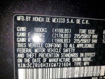 Zdjęcie 14 z 14 samochodu: 2016 HONDA HR-V LX VIN:3CZRU6H3XGM721604 - miniatura
