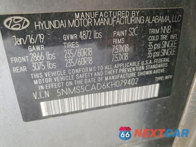 Zdjęcie 13 z 13 samochodu: 2019 HYUNDAI SANTA FE ULTIMATE 2.4L VIN:5NMS5CAD6KH079402 - miniatura