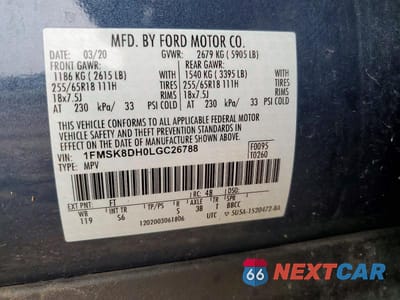 Zdjęcie 13 z 13 samochodu: 2020 FORD EXPLORER XLT VIN:1FMSK8DH0LGC26788 - miniatura